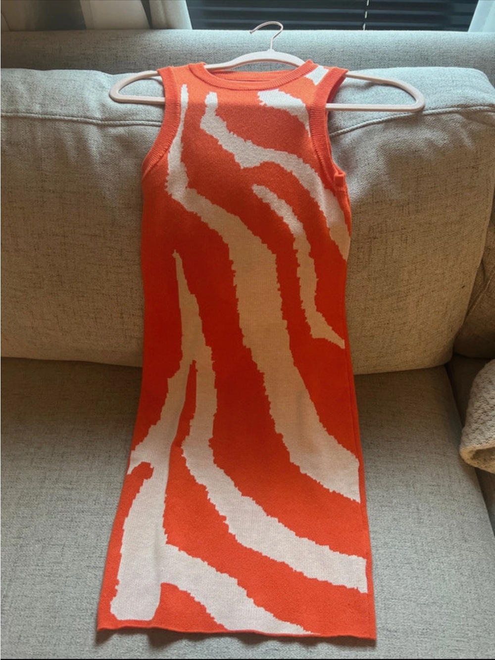 Amazon Essentials Orange and White Sleeveless Mini Dress